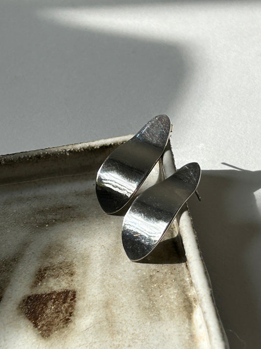 Modernist Taxco Silver Swoosh Earrings