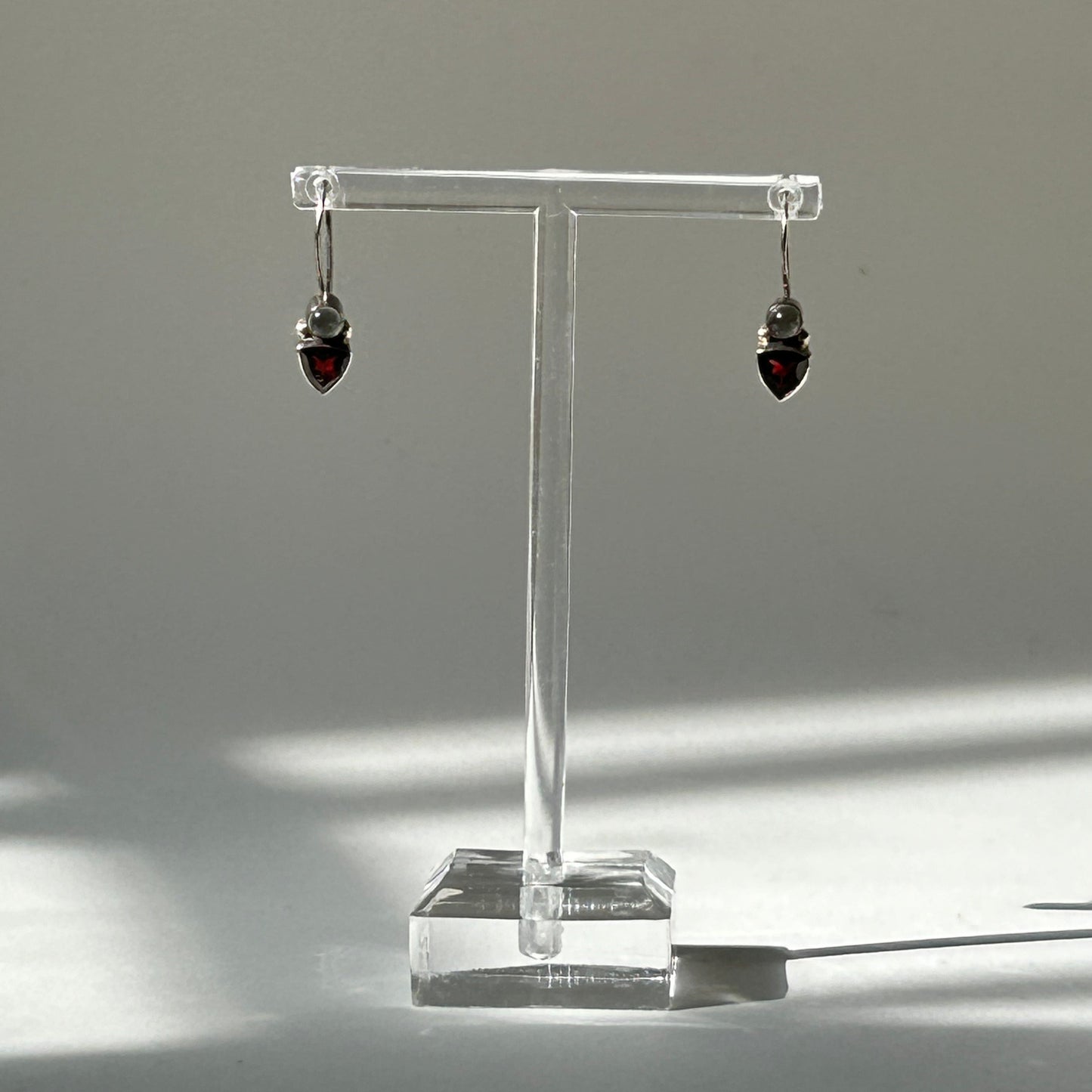 Moonstone and Garnet Silver Earrings